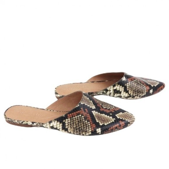 NWT Madewell Leather Snakeskin Embossed Flat Mules Shoes Size 6.5 - Picture 5 of 10